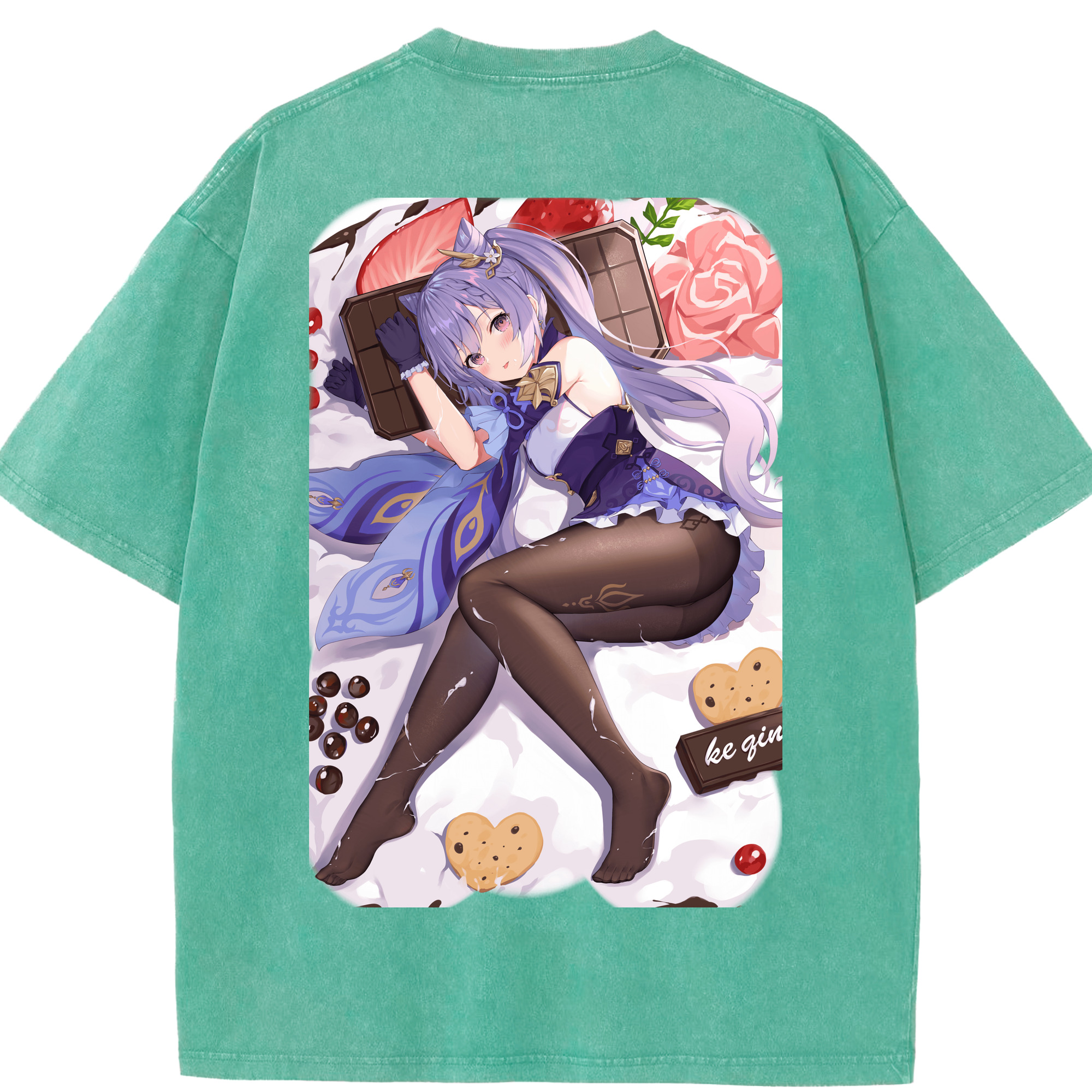 げんし神 刻晴 こくせい genshin Kokusei 綿100% ヴィンテージ風 半袖Tシャツ（背面プリント）
